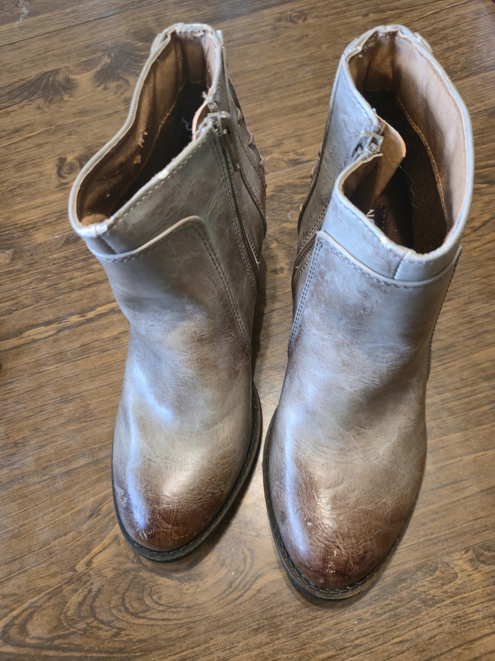 Women's Brown Leather Ankle Booties with Side Zip